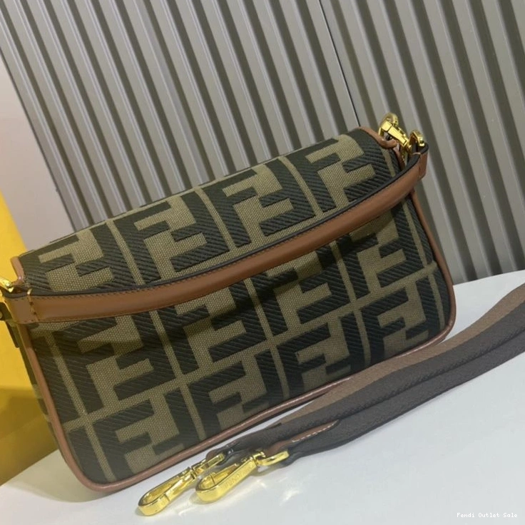 Cheap Bag Medium Fendi FF Canvas Green In Baguette Motif 0816
